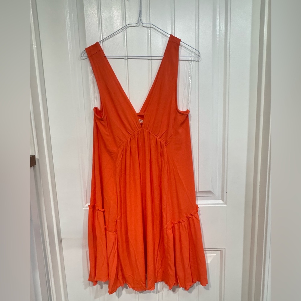 Millibon Bright Coral V-Neck Midi Dress
